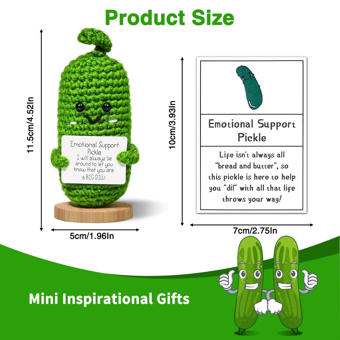 Handmade Emotional Support Pickle Gift, Cucumber Crochet Doll Inspirational Gifts with Wooden Base, Cute Knitted Cucumber Doll Funny Pickle Toy for Women, Boys, Girls